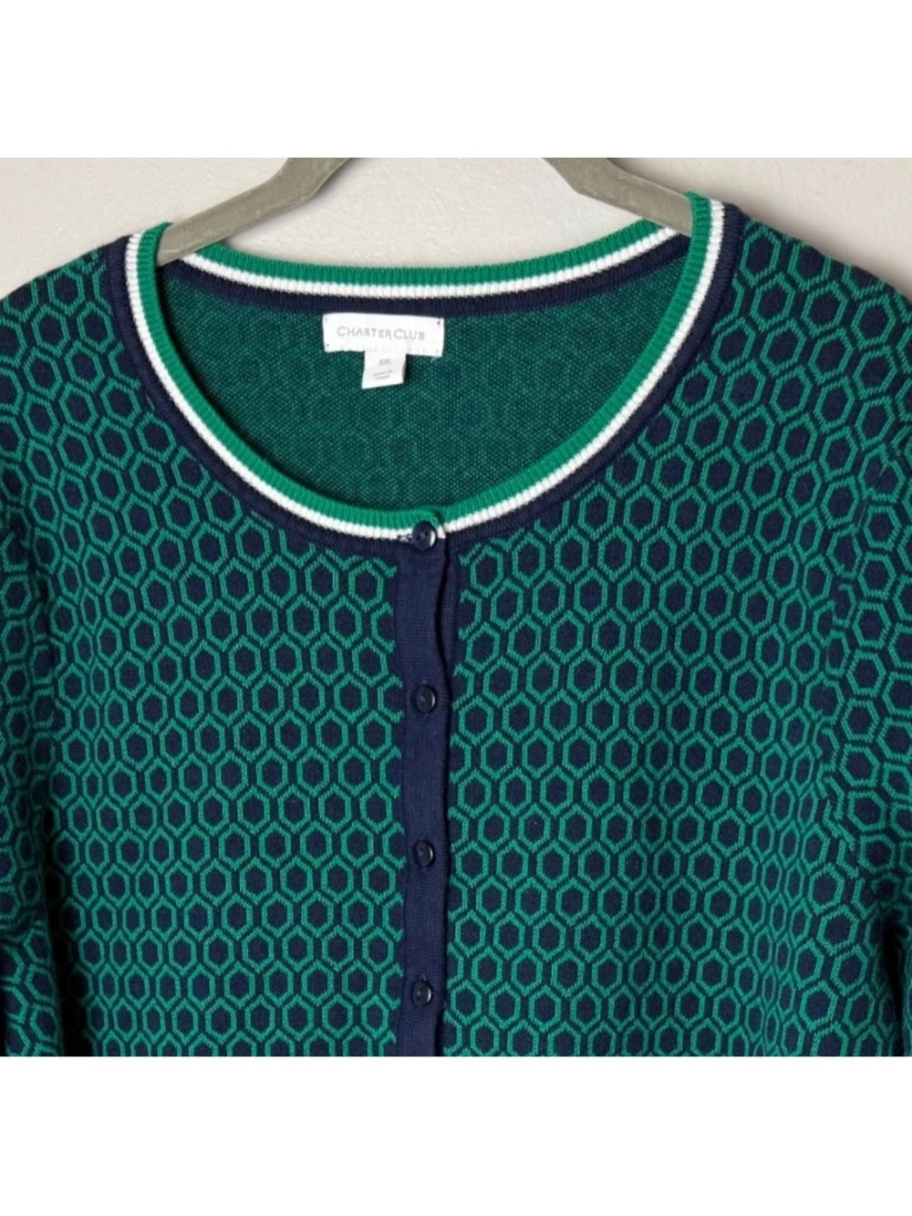 Charter Club Cardigan Sweater Plus Size XXL 2XL Cotton Blend Navy Blue Green - Picture 3 of 6